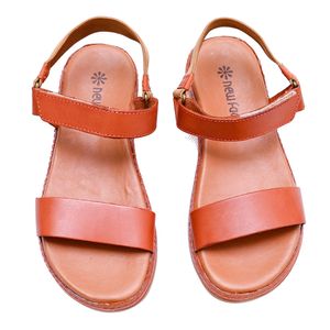 Sandália Rasteira New Face Damasco e Caramelo Feminina