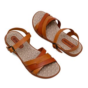 Sandália Rasteira New Face Mel New e Damasco Feminina